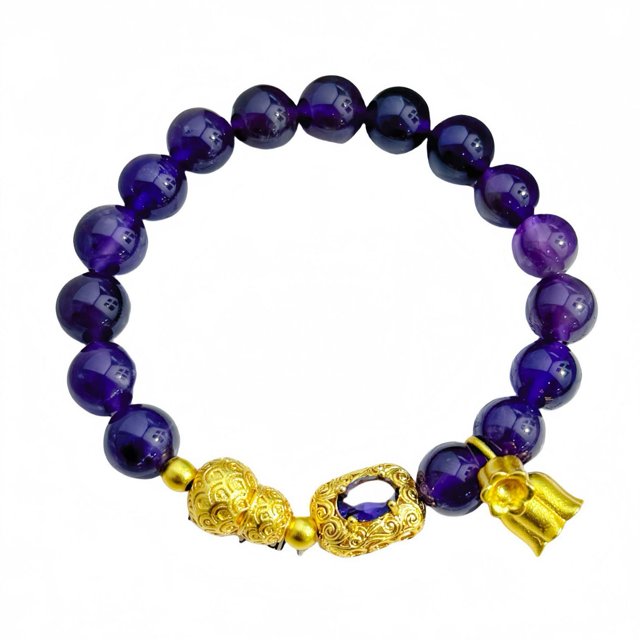 Pulsera de amatista para mujer con lirio de los valles y calabaza