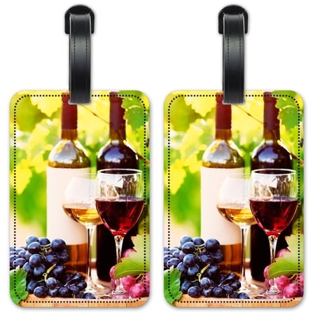 Red and White Wine & Grape Leaves - Luggage ID Tags / Suitcase Identification Cards - Set of 2