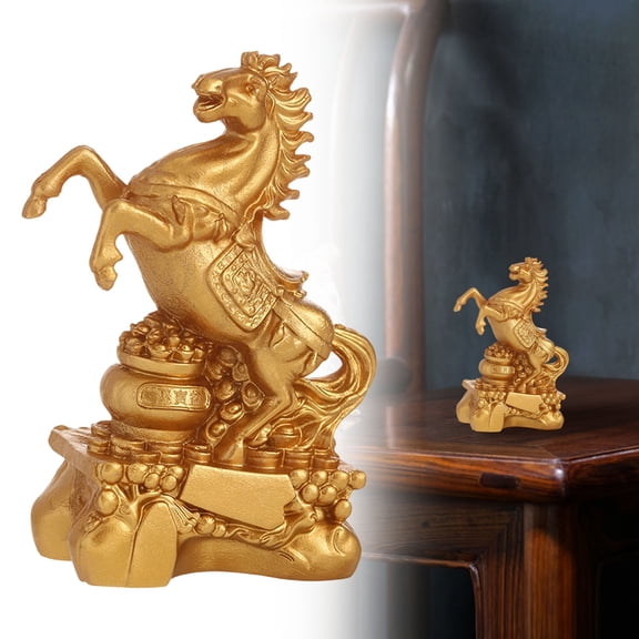 Golden Horse Statue, Horse Year Decor Figurines, 2.3x3.1Inch Plastic Zodiac Horses Sculpture, Chinese Handmade Figurines Ornament, Home Office Tabletop Decorations Souvenir