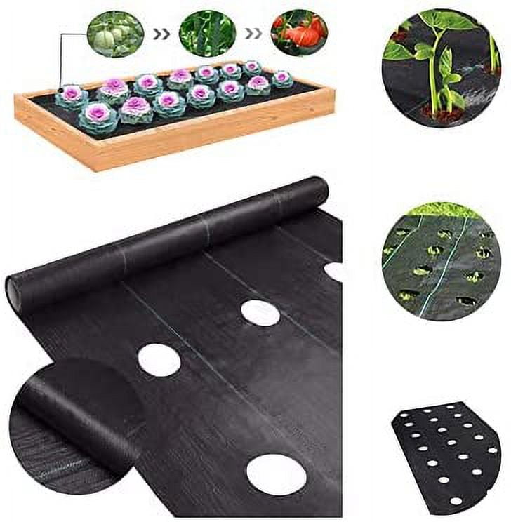 SJHmoo Weed Barrier Landscape Fabric with Holes 5x16ft, Ground Cover Weeds Blocker Heavy Duty PP Woven Weed Control Fabric for Garden and Raised Bed …