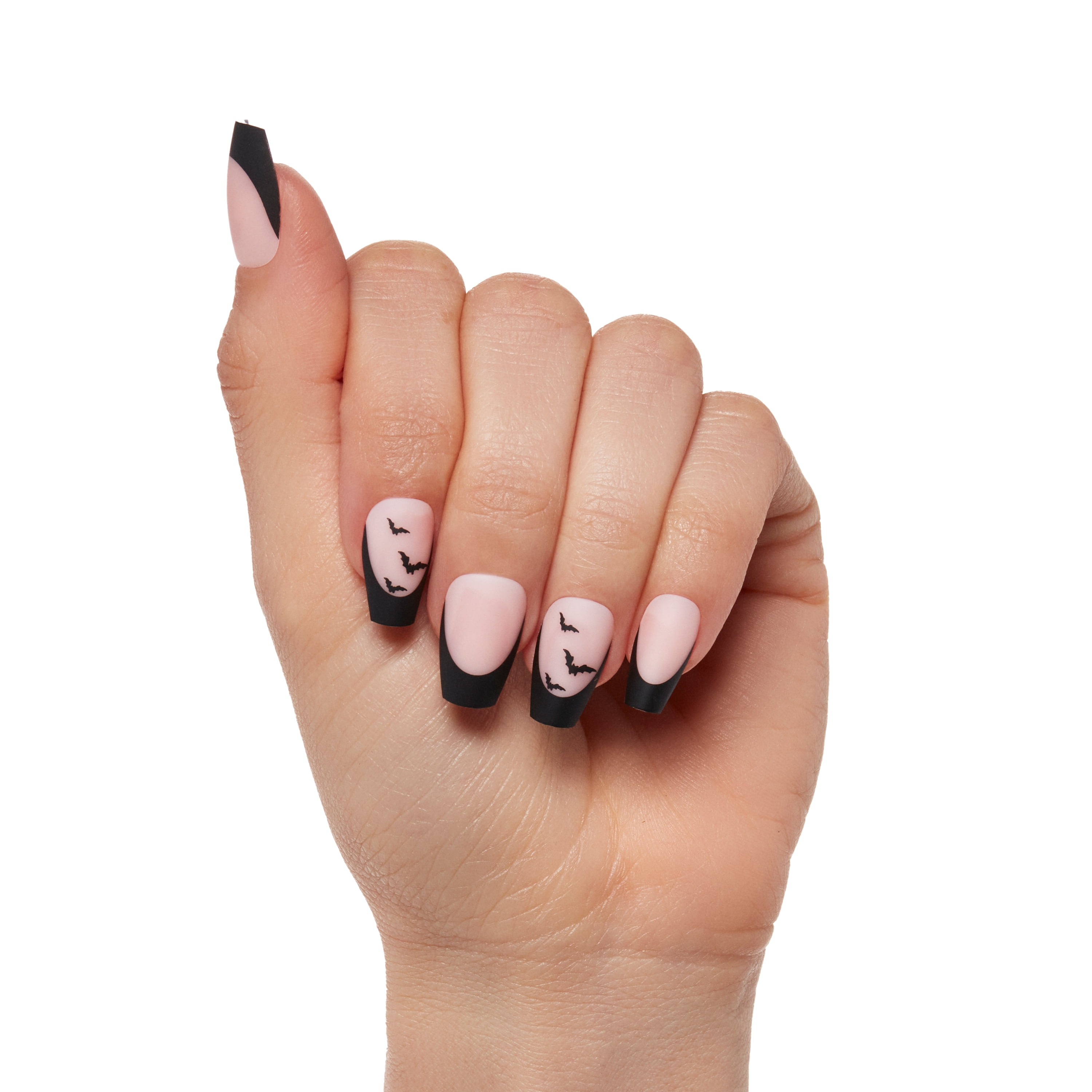 Salon Perfect Falloween Press On Nails, 334 Matte Black French Bats, File & Glue Included, 30 Nails