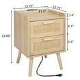 thumbnail image 3 of Finnhomy Nightstand with Charging Station, Bedside Table with Rattan Drawers, Beige, Set of 2, 3 of 7
