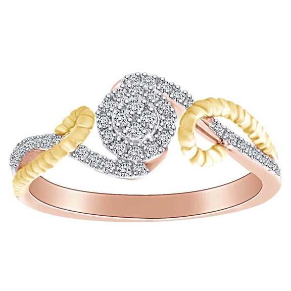 AFFY 1/4 Carat Round Shape White Natural Diamond Flower Halo Ring 10k Solid Rose Gold (0.25 Cttw) Ring Size-5