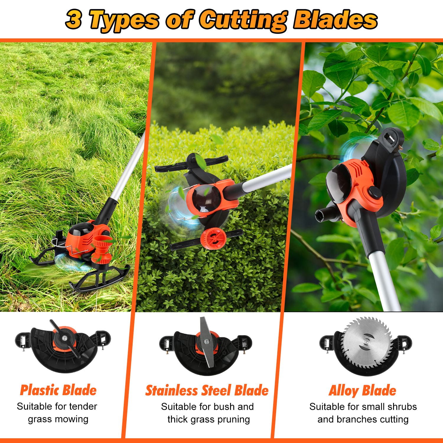 TeqHome Cordless String Trimmer Electric Weed Wacker with 2x3.0Ah Battery 3 Cutting Blades Grass Trimmer for Lawn Garden Yard