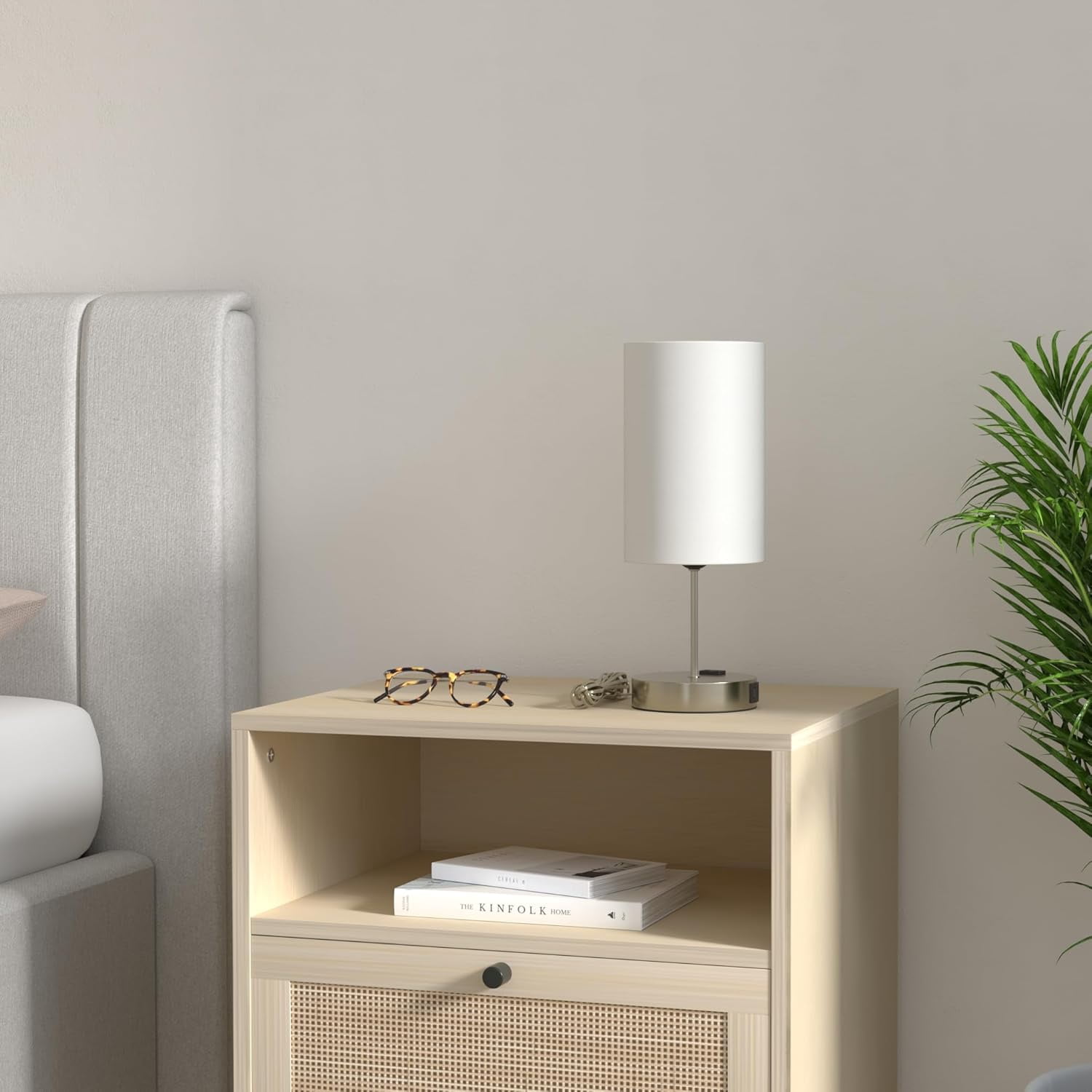 Nordic Hygge Set of 2 Touch Control Dimmable Table Lamps with 2 USB Charging Ports&AC Outlet