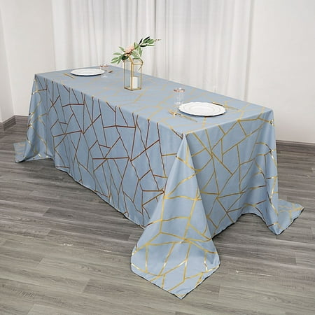 

BalsaCircle 90 x 132 Dusty Blue Gold Metallic Geometric Design Polyester Rectangle Tablecloth Event