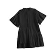thumbnail image 3 of Innerwin Chiffon A-Line Dresses Ruffle Ladies Short Mini Dress Holiday Solid Color Baggy Swing Sundress Black L, 3 of 7