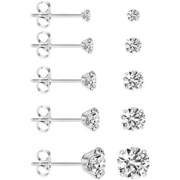 DESIGNICE 5 Pairs Extra Long Post Earrings for Women, 316L Stainless Steel Hypoallergenic Studs, 3-8mm CZ Piercing Jewelry for Sensitive Ears, Thick Earlobes