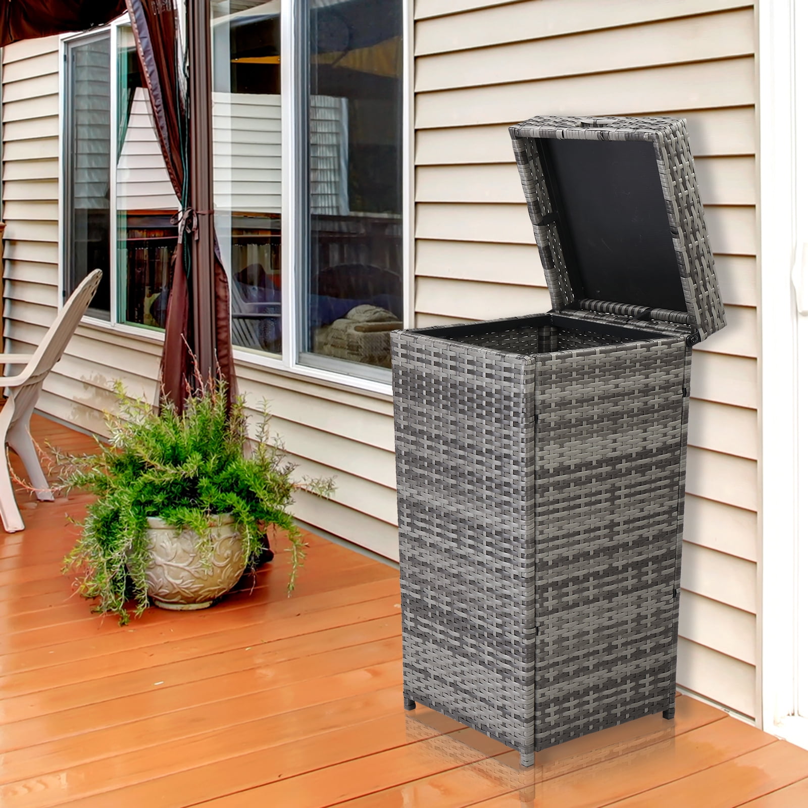 Rattan Trash Can with Top Cover, Indoor/Outdoor Use, PE Rattan, Retro Elegant Style, Gray Gradient