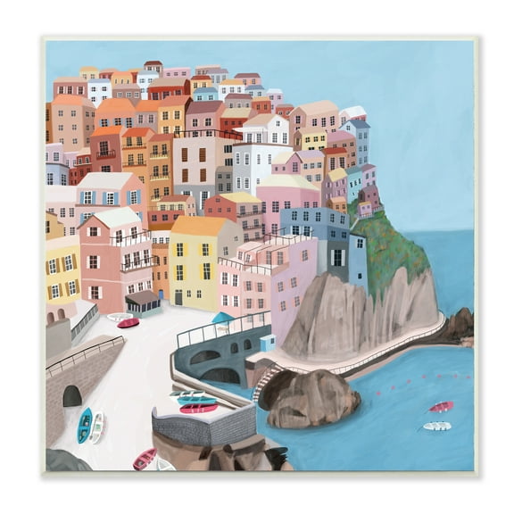 Stupell Industries Cliffside City Skyline Seaside Urban Architecture,12 x 12,Designed by Carla Daly