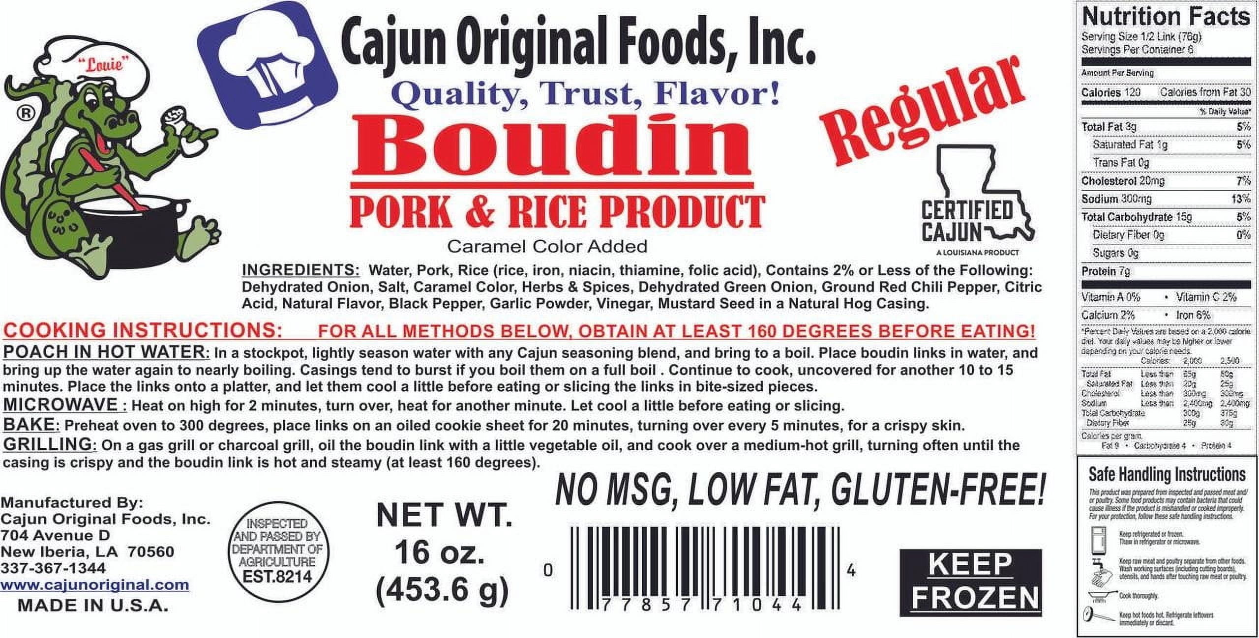 Frozen Cajun Original Foods Pork Boudin