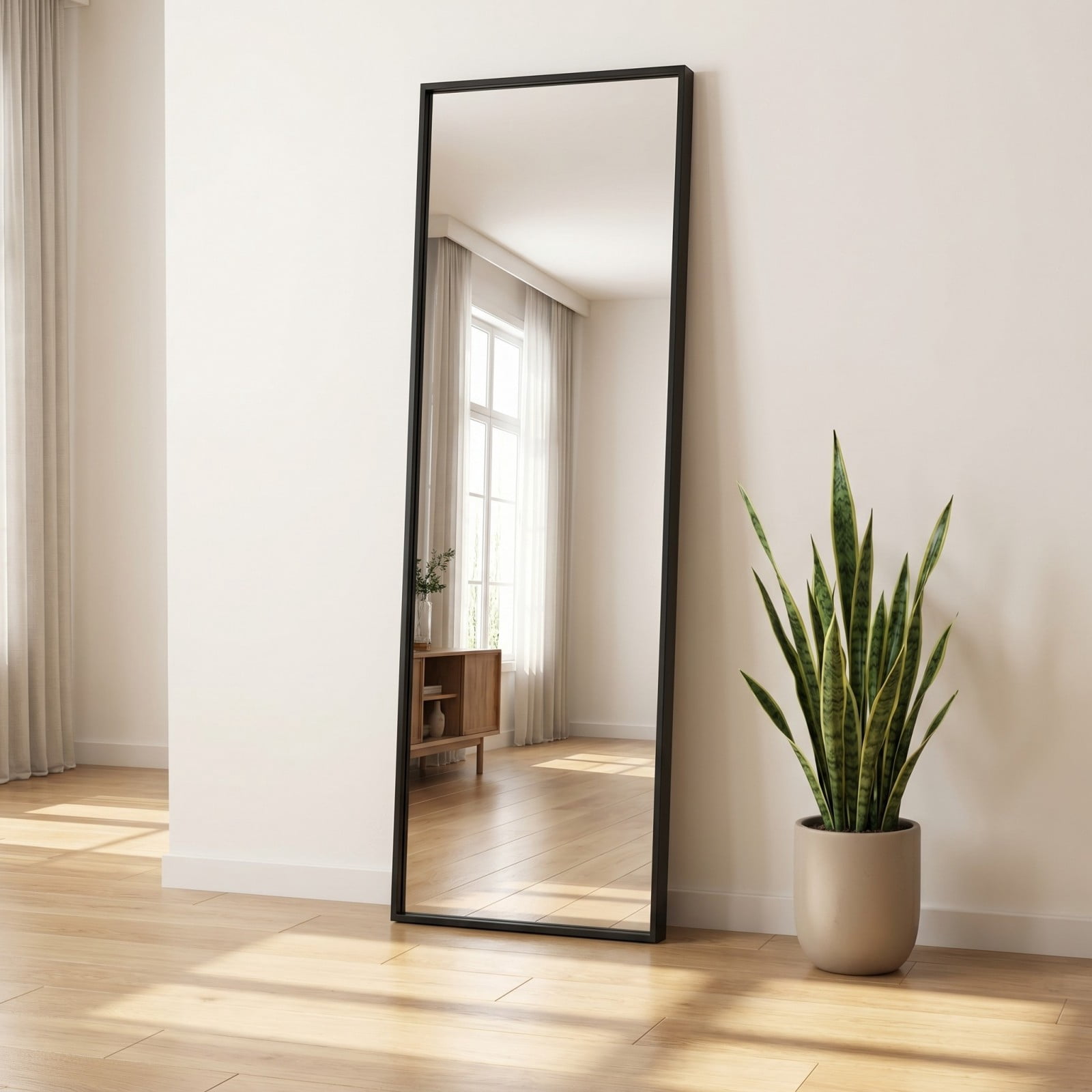 Gleamira 14"x58" Rectangular Full Length Mirror Floor Standing Mirror, Black