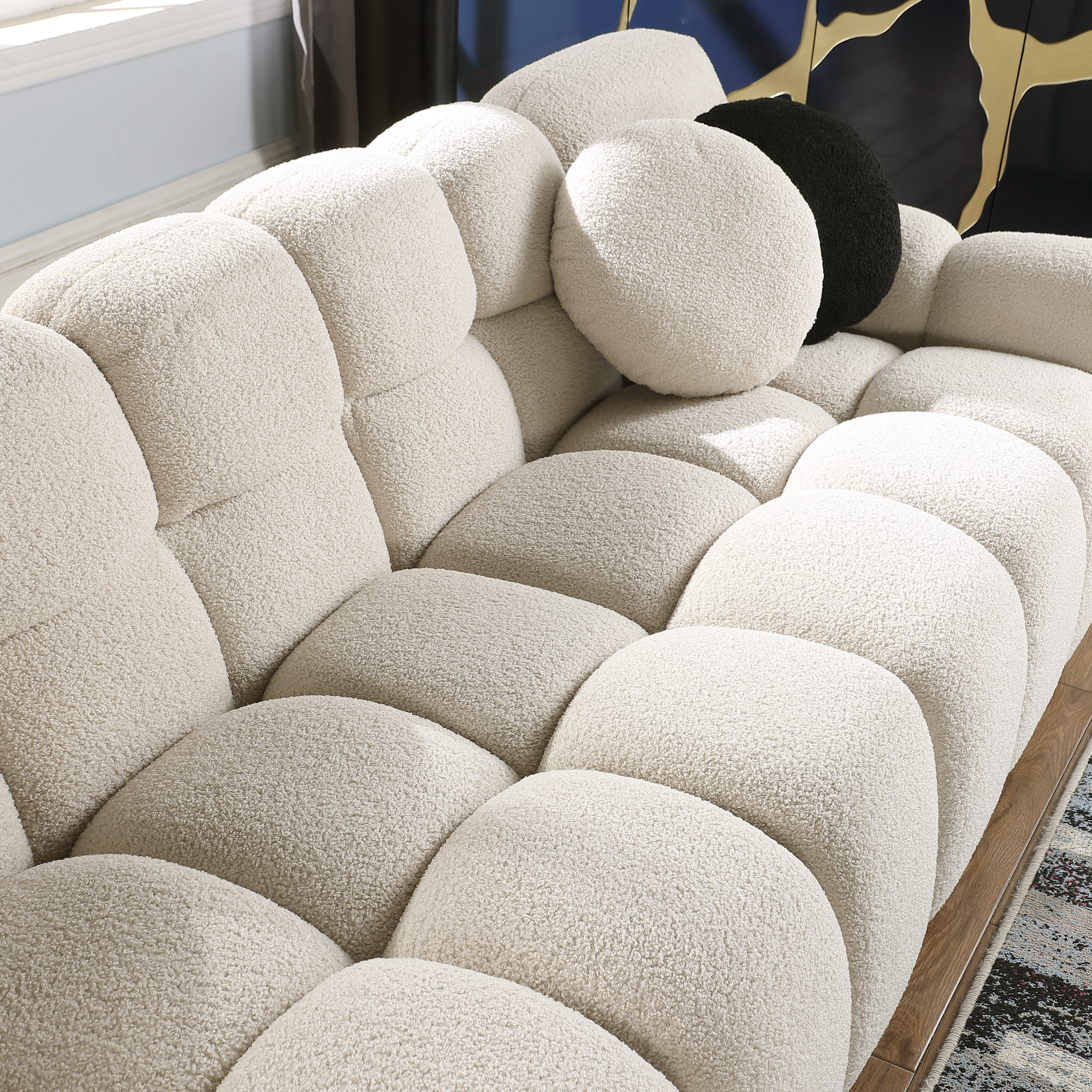 PORKISS Marshmallow Sofa Couch, 87.4" Length 35.83" Depth Boucle Sofas Loveseat, Up to 3 Seaters, Beige