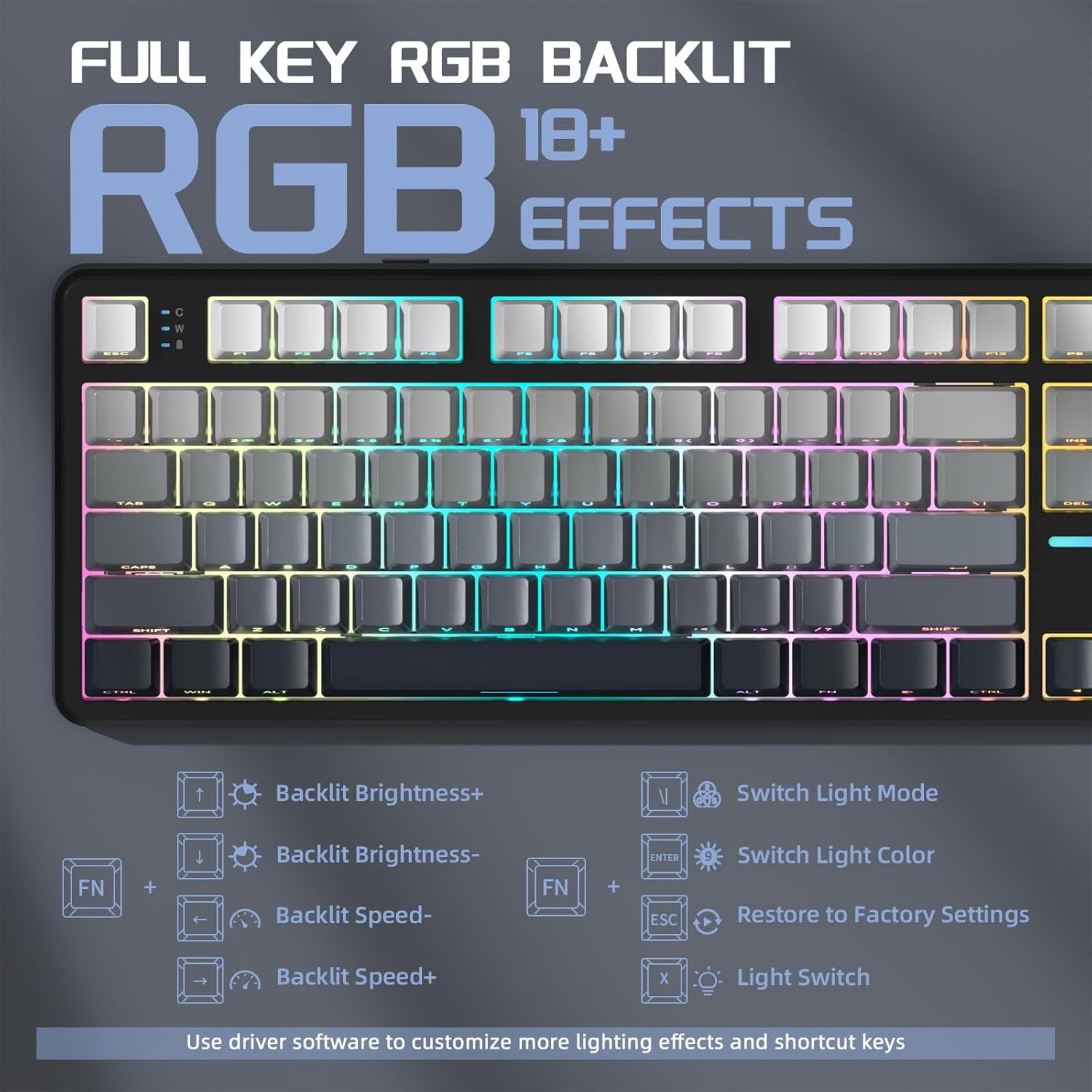 ATTACK SHARK X87 80% Wireless Mechanical Keyboard, BT5.0/2.4G/USB-C Hot-Swap Gasket Gaming Keyboard,RGB Backlit, 4000mAh,Pre-lubed Linear Switch, Side Engraved Gradient PBT Keycap for PC/MAC