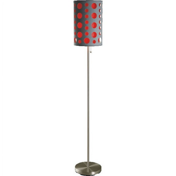 NEW Grey & Red Fabric Shades with Brushed Steel Base 62" Floor Lamp 9300F