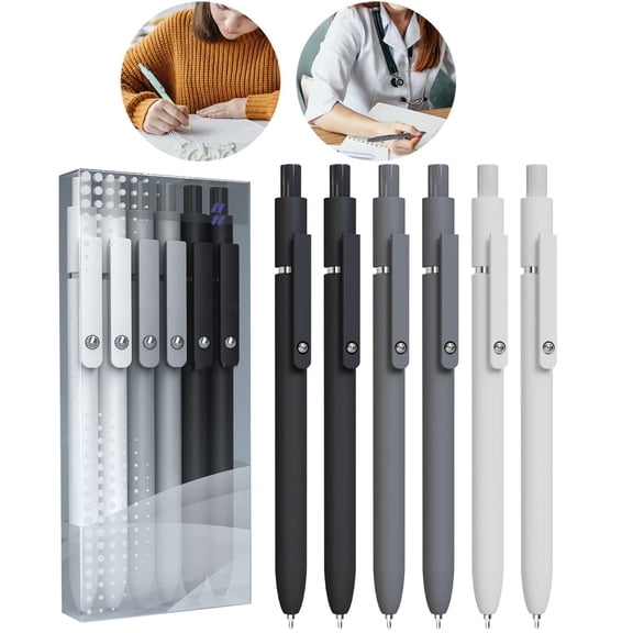 Grey 6-Pack 0.5mm Retractable Gel Pens with Soft Silicone Grip and Quick-Dry Ink