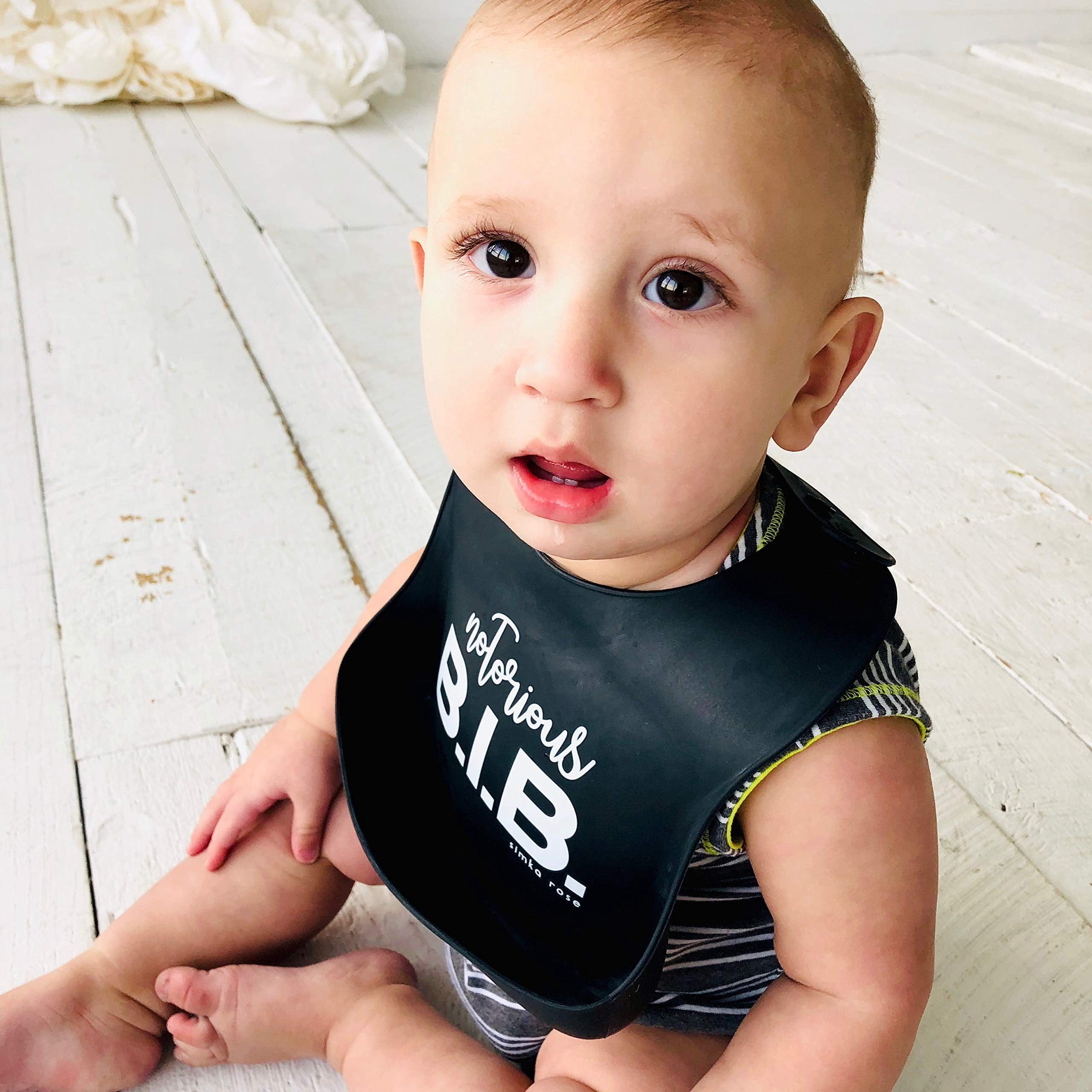 Simka Rose Silicone Baby Bibs with Food Catcher, Waterproof Adjustable Toddler Bib Set(Black/Teal)