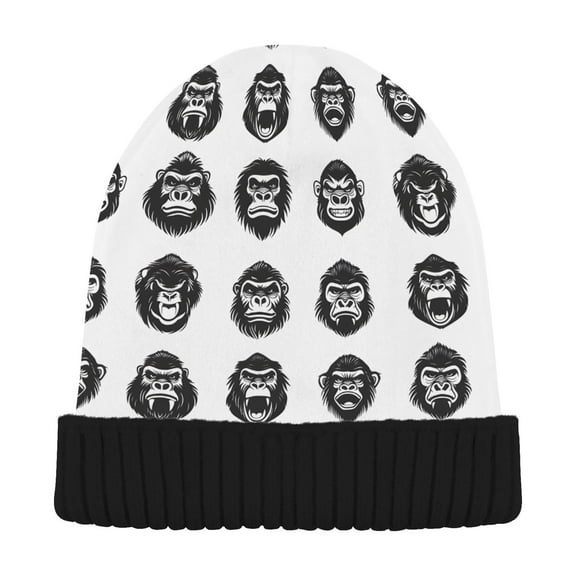 joogoo Gorilla Pattern Beanie Hats Cuffed Winter Warm Knit Thick Beanies