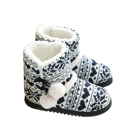 

Plus Shoes Boots Stylish Thick Bottom Floor Shoes Cold Protection Warmer Shoes for Home Indoor - Black (M Size Fit for 37-38 Yard)