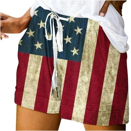 Outfmvch American Flag Shorts shorts for Woman swim Trunks athletic Shorts gym Shorts women s Independence Day Printed Casual Elastic Loose Casual Pocket Shorts Gray 2XL