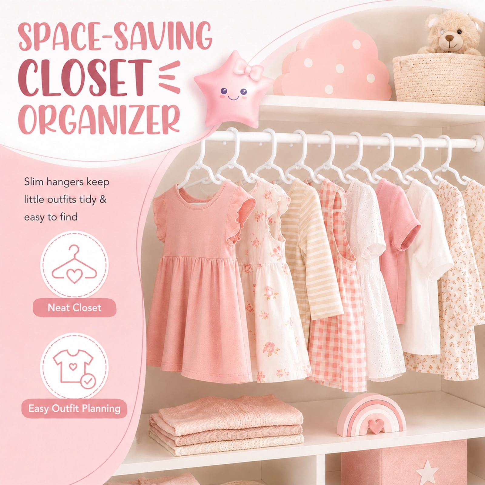 Cozymood Baby Hangers 60 Pack, Kids Plastic Hangers for Nursery Closet, Space Saving Toddler Hangers for Infant & Child Clothes, Baby Clothes Hangers for Shirts, Pants, Coats, White