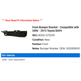 thumbnail image 2 of Front Bumper Bracket - Compatible with 2006 - 2012 Toyota RAV4 2007 2008 2009 2010 2011, 2 of 2
