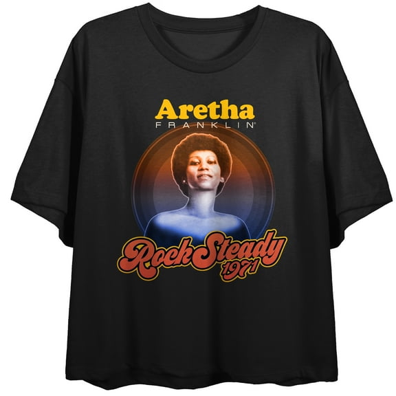 Aretha Franklin Rock Steady Women's Black Short Sleeve Crop Tee-Small