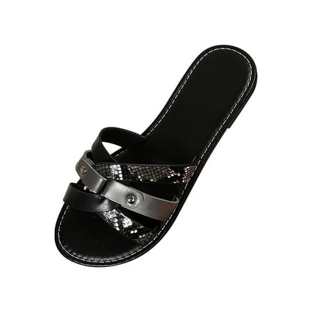 

Dpityserensio Women s Flat Shoes Ladies Beach Sandals Summer Non-Slip Causal Slippers Black 5.5(36)