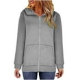 thumbnail image 4 of Fall Winter ZQGJB Plus Size Womens Hooded Long Coat with Zipper Casual Long Sleeve Solid Color Athletic Sweatshirts Loose Hoodie Top #02-Gray XL, 4 of 9