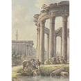thumbnail image 2 of Victor-Jean Nicolle 18x24 Black Ornate Framed Double Matted Museum Art Print Titled: Architectural Capriccio, Ruins of a Round Temple, the Trajan Column in the Background, 2 of 5
