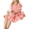 thumbnail image 5 of Seyurigaoka Family Matching Parent-Child Summer Midi Dress, Square Neck Plaid Pattern Tie-Up Ruffled Dress, Middle Sleeve Pleated One-Piece, 5 of 7