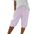 thumbnail image 3 of Bermuda Shorts for Women Drawstring Elastic High Waisted Stripe and Gingham Wide Leg Beach Shorts with Pockets Featuring Relaxed Fit Cuts Purple S, 3 of 9