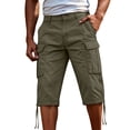 thumbnail image 2 of YABCSAZ Men's Cargo Shorts Knee Length Summer Shorts Cotton Capri Shorts, Lightweight Breathable Outdoor Casual 3/4 Length Elastic Waist Drawstring Capri Cargo Pants with Multi Pockets, 2 of 5