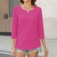thumbnail image 3 of Womens 3/4 Sleeve T-Shirts, Summer Tops for Women Casual Loose Fit Vintage Solid Color Notch V Neck T Shirts S-2XL, 3 of 4