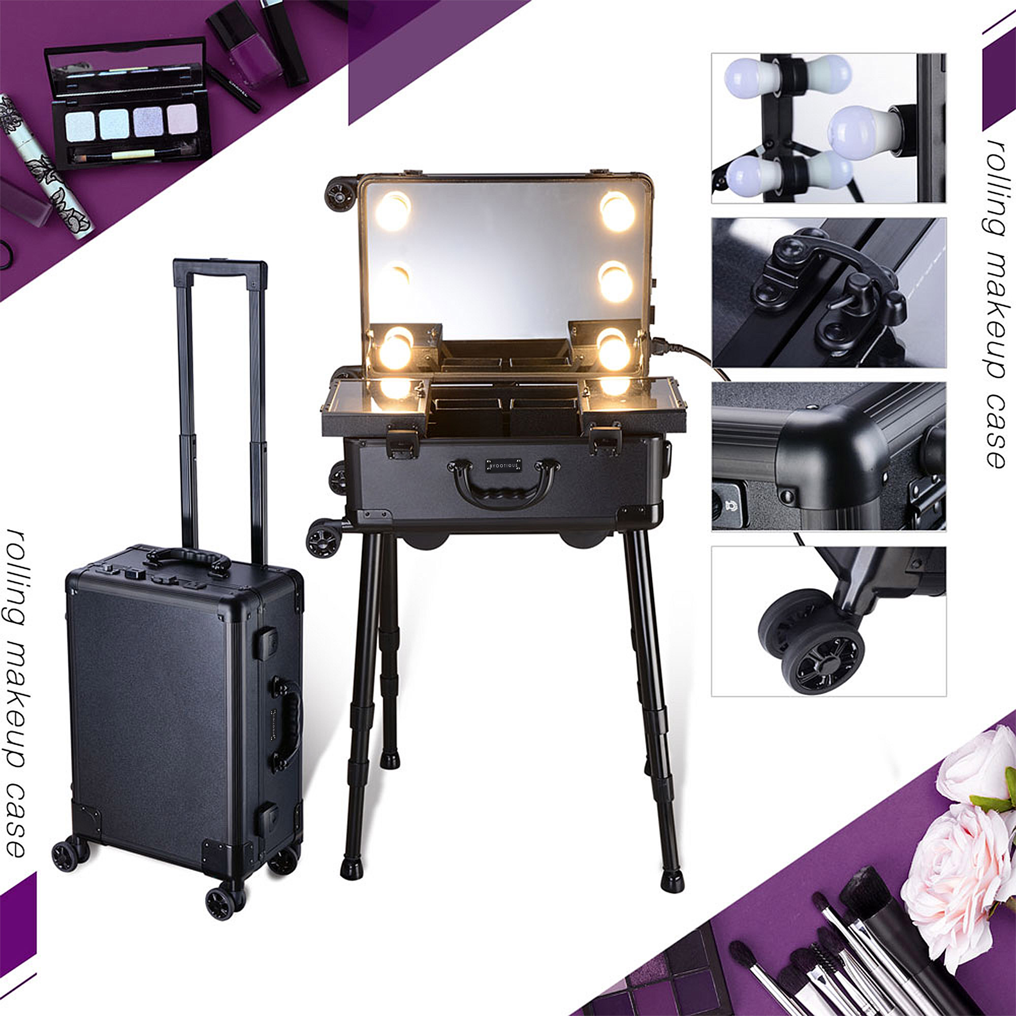 rolling makeup case with lights