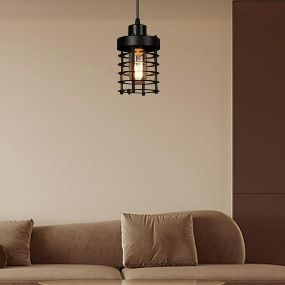 4 in Industrial Pendant Light Hanging Cage Pendant Lights E27 Base Vintage Pendant Lamp Fixture Adjustable Length 100cm for Kitchen Home Black