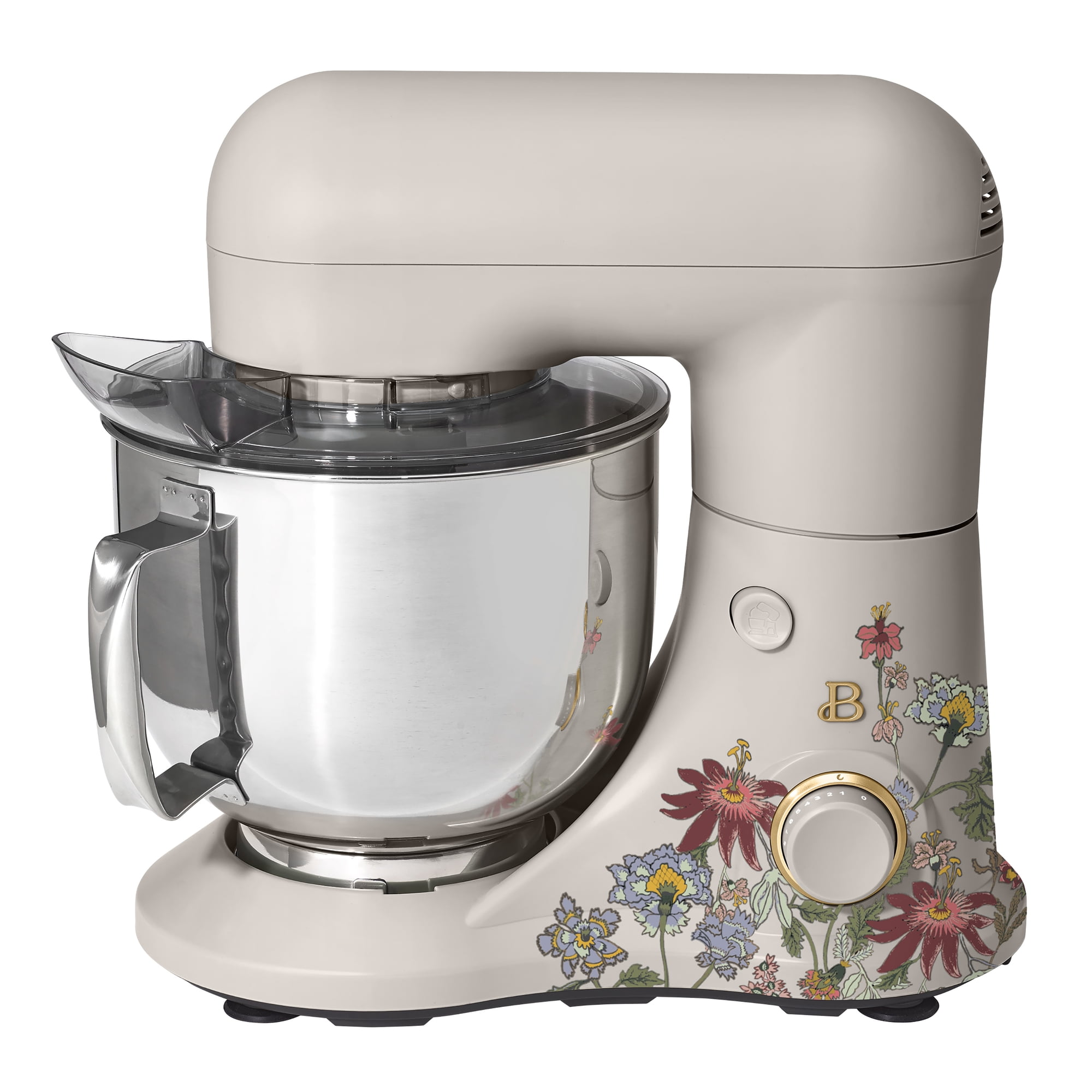 Beautiful 5.3 Qt Stand Mixer Lightweight & Powerful with Tilt-Head Wildflower Porcini Taupe by Drew Barrymore