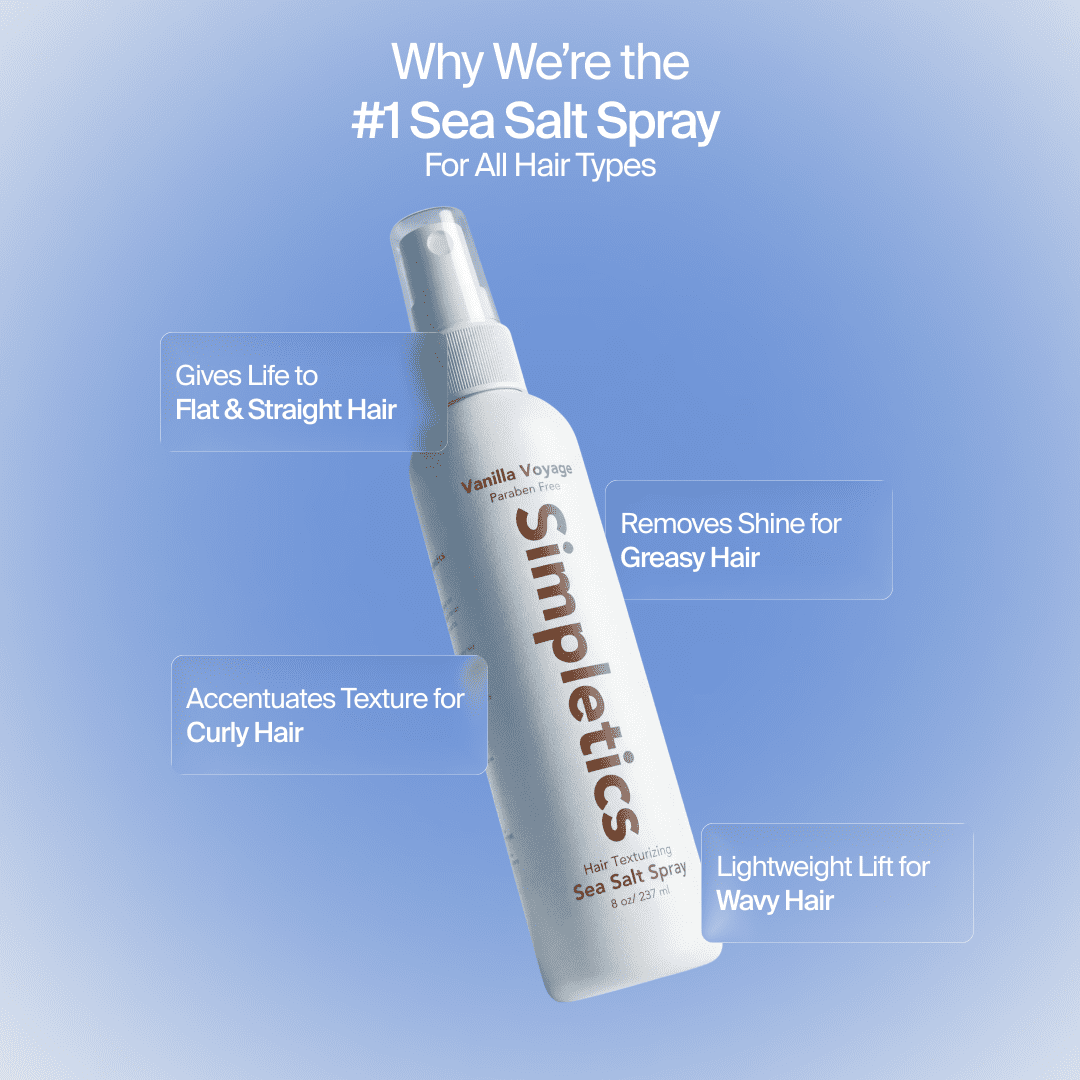 Simpletics Himalayan Sea Salt Spray for Hair - All Natural, 5 Ingredient Texturizing and Volumizing Salt Spray - Vanilla Scented - Beach Look Spray To Add Volume & Texture - Unisex - 240ml…