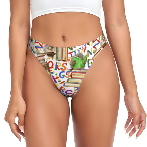 Balery Owl Back To School Tangas de Algodón para Mujer con Estampado – Ropa Interior Sexy, Transpirable, G-string-X-Small