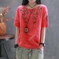 thumbnail image 1 of Lydiaunistar Womens Plus Size Spring Tops Embroidered Short Sleeve Blouse Round Neck Loose Casual Summer Fall Fashion Top Red, 1 of 3