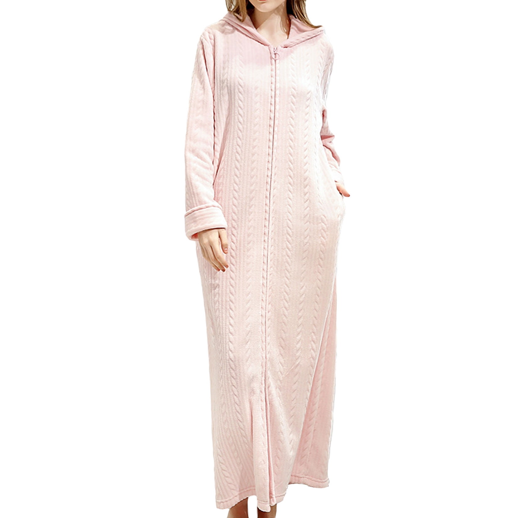 Lu's Chic Women's Fuzzy Fleece Robe Ladies Zip Up Thermal Fluffy Long Bathrobe Hooded Housecoat