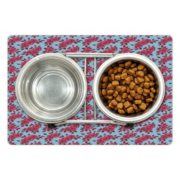 Rose Pet Mat For Food And Water Vintage Blue Background With Sketchy Flowers In Pink Shades Nostalgic Theme Non Slip Rubber Mat For Dogs And Cats 18 X 12 By Ambesonne Walmart Com