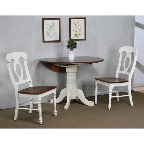 Extendable Round Dining Table Set - 42" Drop Leaf Table & 4 Coastal Chairs
