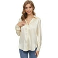 thumbnail image 6 of NeedBo Women's Blouse Satin Silk Button Down Shirts Casual Loose Long Sleeve Office Work Tunic Tops, Champagne, 6 of 8