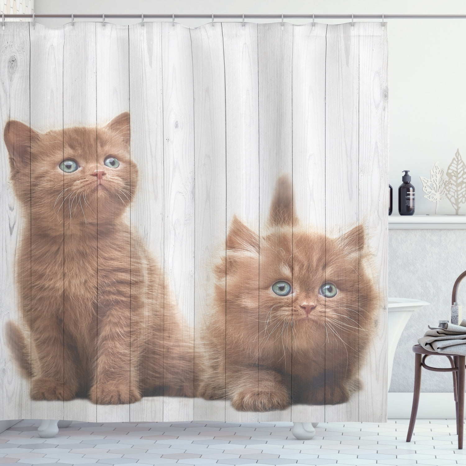 Animal Decor Shower Curtain, Cute Kittens Baby Cats Sweet Feline Kids ...