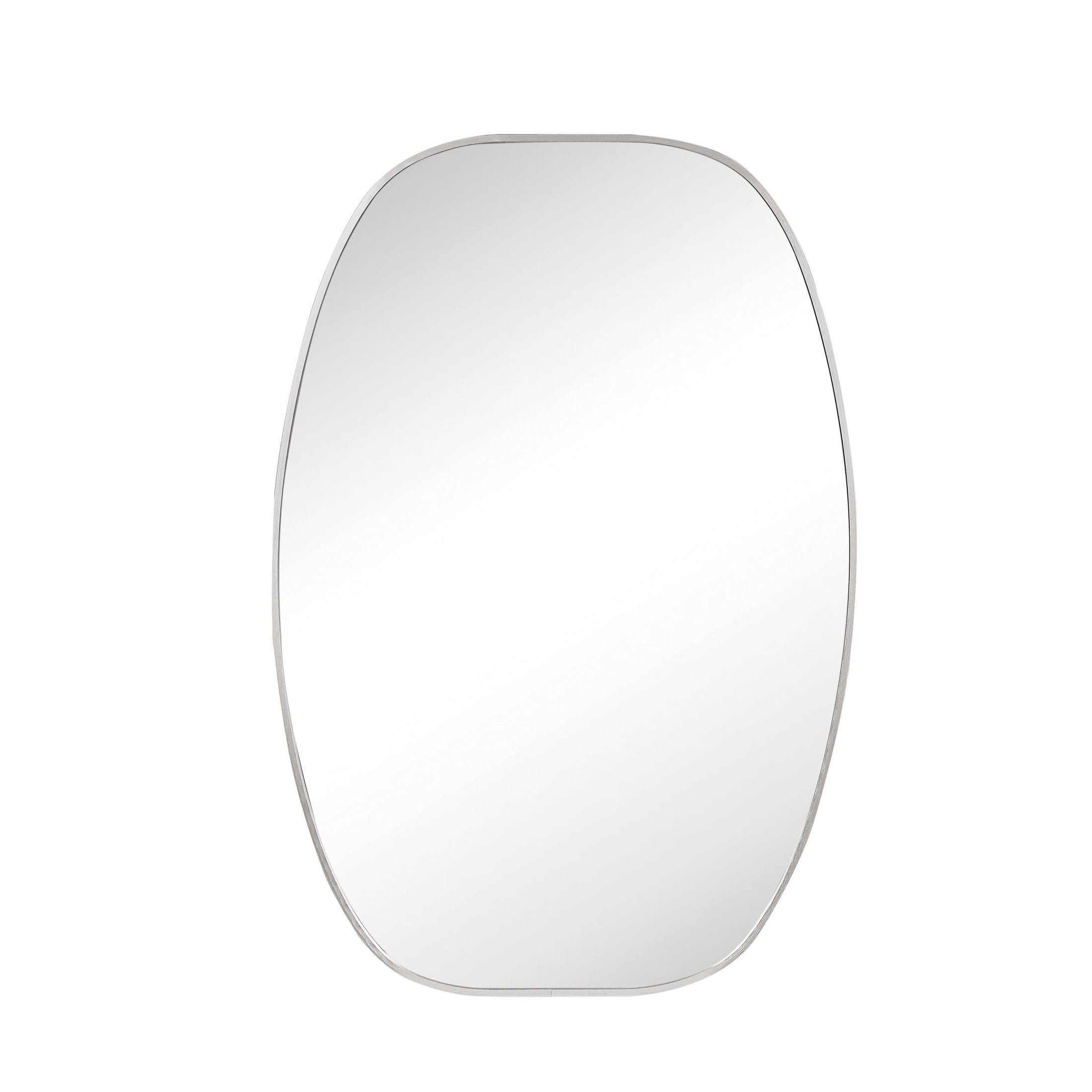 Noble House 24"x36" Unique Metal Framed Oval Wall Mirror, Modern Oblong Vanity Mirror for Bathroom & Entryway, Silver