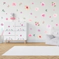 thumbnail image 3 of Calcomanía de pared de flores rosas de acuarela, pegatina de pared floral de peonía floreciente para decoración de dormitorio de niñas, 3 of 7