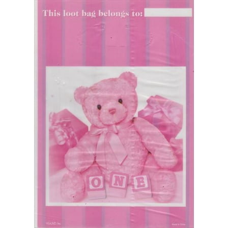 1st Birthday Pink Bear w/ Blocks Pink Favor Bags (8ct)