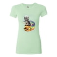 thumbnail image 2 of Funny Graphic Astronaut Cat in Space on Cheeseburger | Womens Cat Lover Slim Fit Junior Tee, Mint, 2XL, 2 of 3