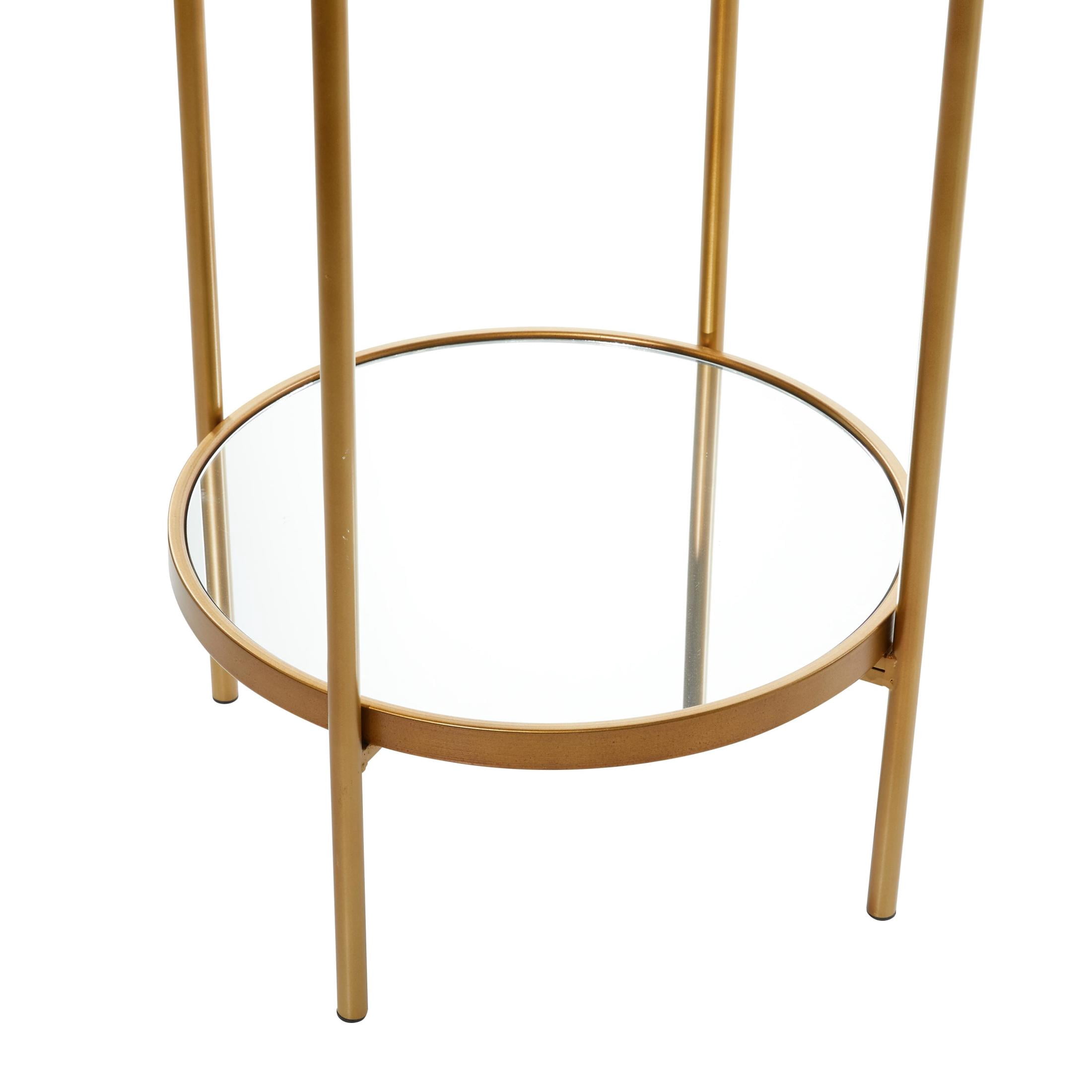 DecMode 18" x 73" Gold Metal 3-Tier Shelving Unit with Mirror Shelves, 1-Piece